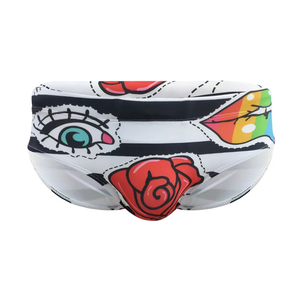 Men's striped rose tight underwear briefs with nylon and polyester construction