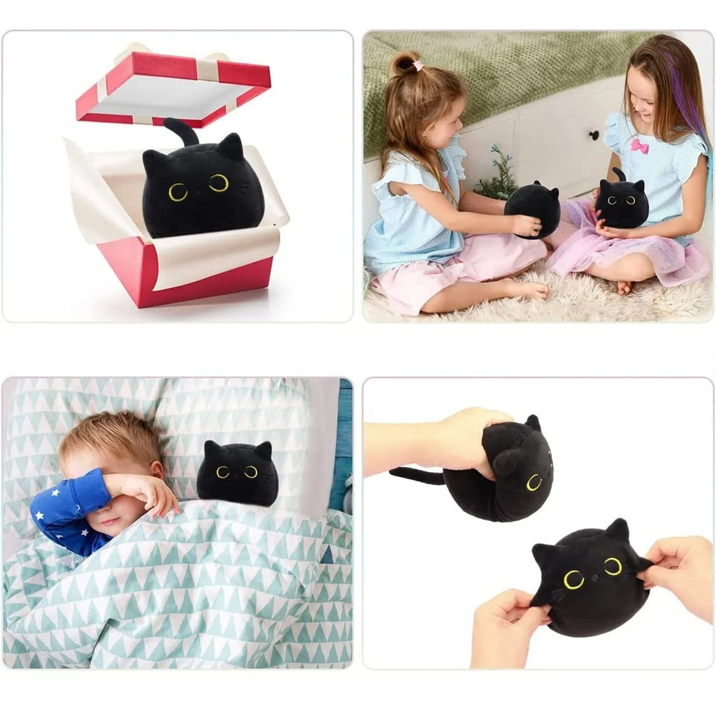 Fluffy black cat plush toy stuffed animal cushion measuring 50 cm length