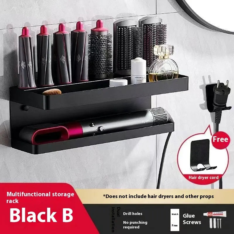 White double-layer punch-free aluminium wall rack with Marcel Waver shape for curler storage.