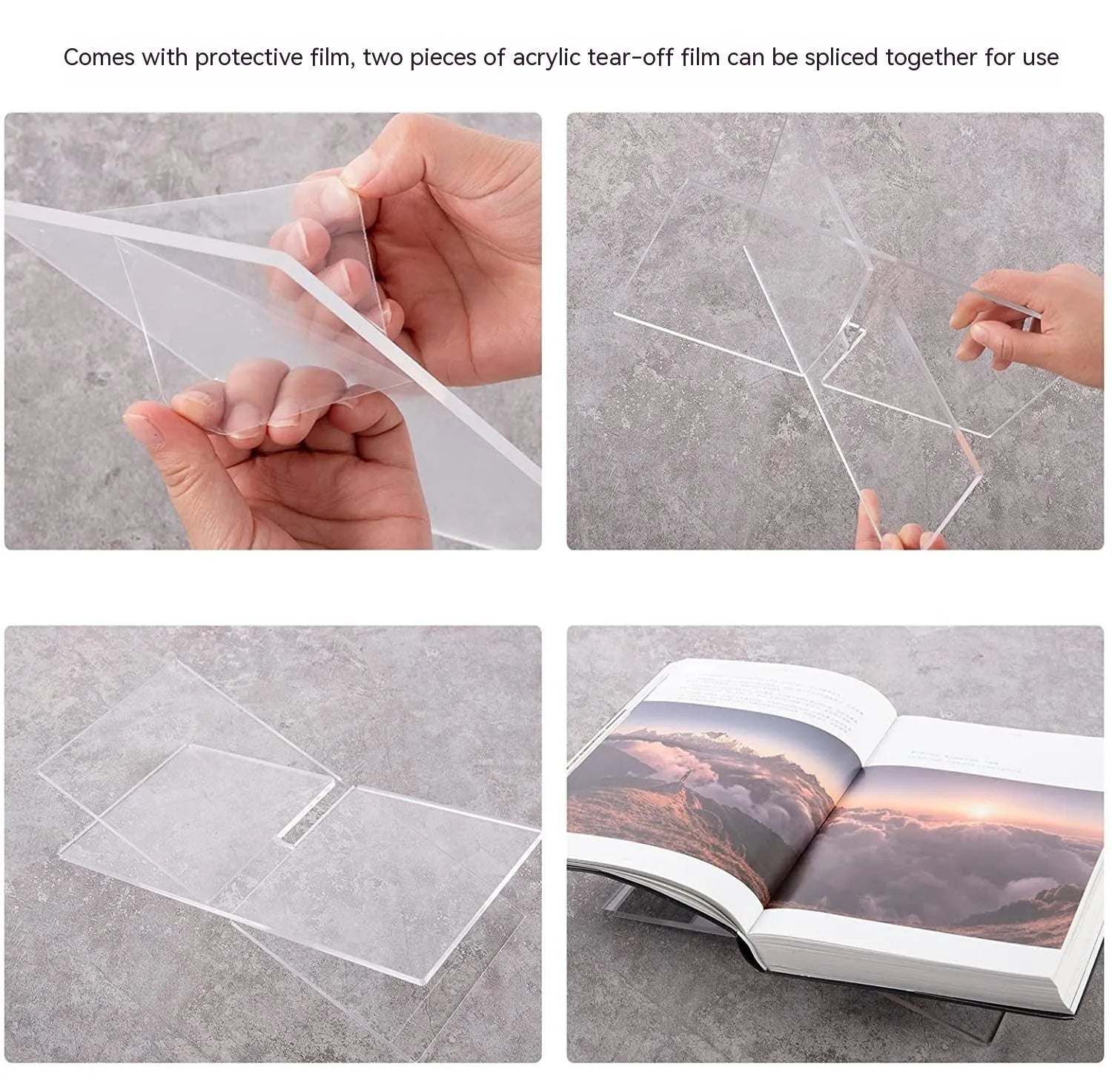 Clear acrylic X-shaped book display rack on desktop with books