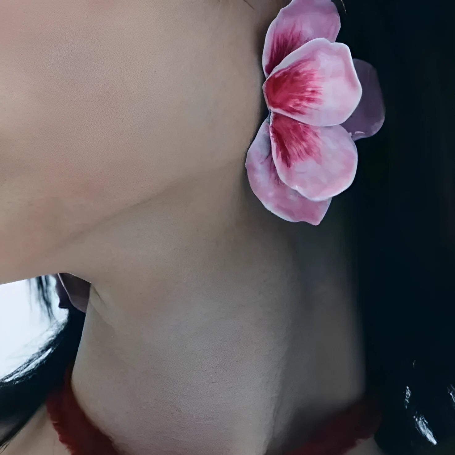 Pastoral style alloy floral stud earrings with oil-spot glaze finish in four colour options