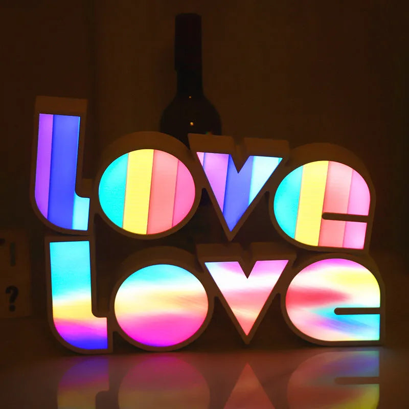 Rainbow style LED LOVE decorative light lamp for Valentine's Day and wedding party decoration.