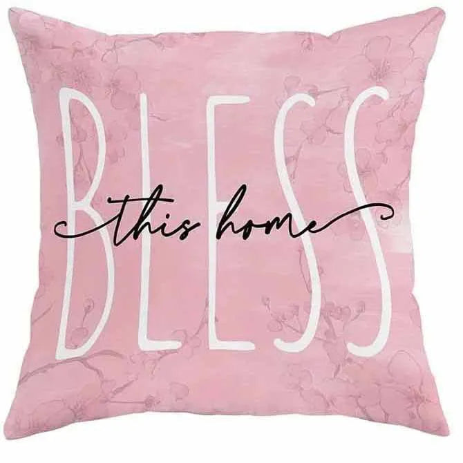 Square short velvet cushion cover with cherry blossom and letter print, 45cm size, shown in one of four HDRD192 colour options