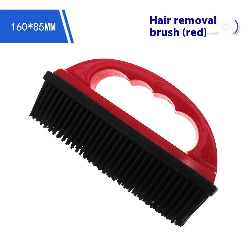 Red pet hair removal brush for grooming and carpet cleaning, dimensions 160mm by 85mm.
