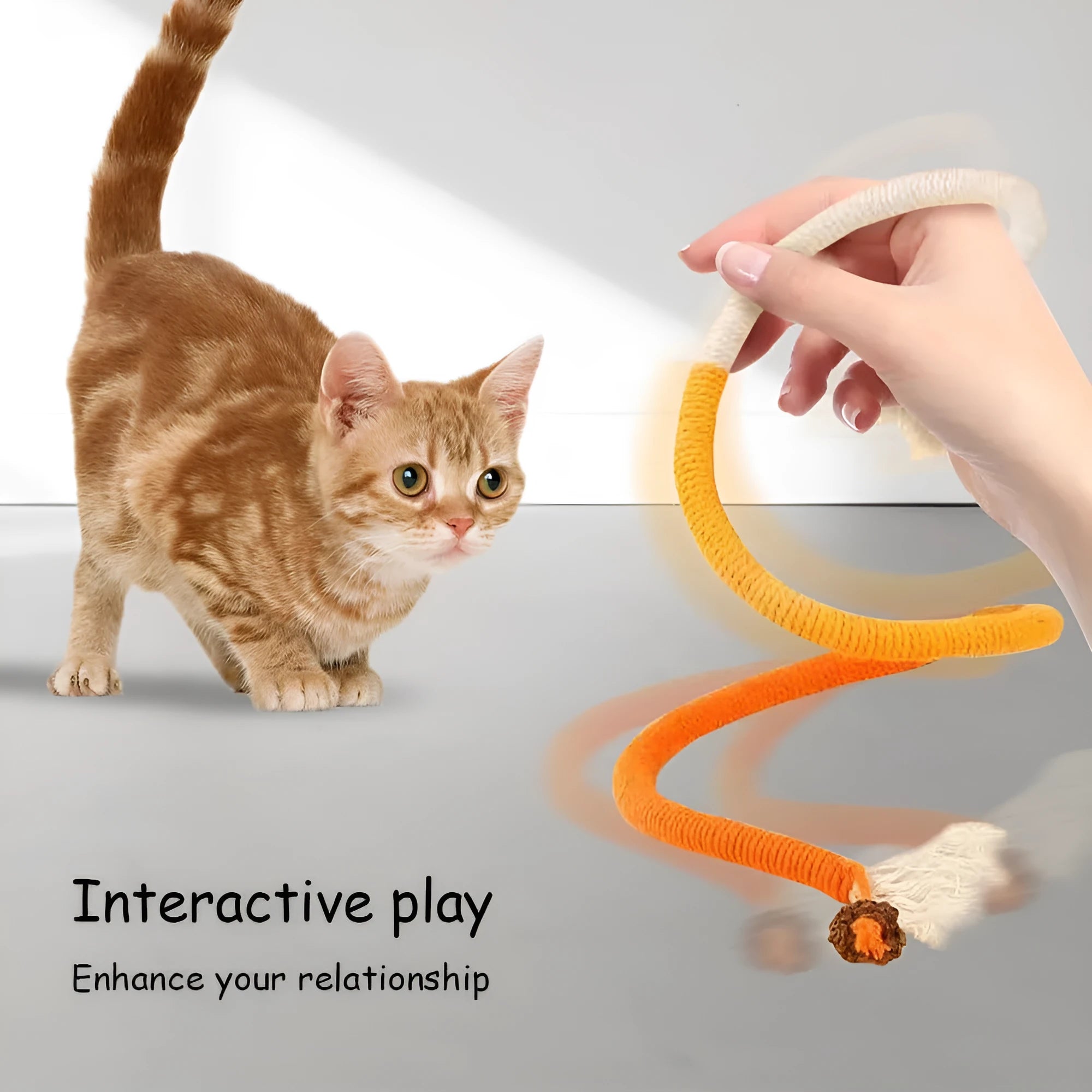Bite-resistant cat teaser toy with 70cm cotton string in three colour combinations