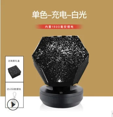 LED starry sky projector night lamp showing constellation projections on a bedroom ceiling with remote control