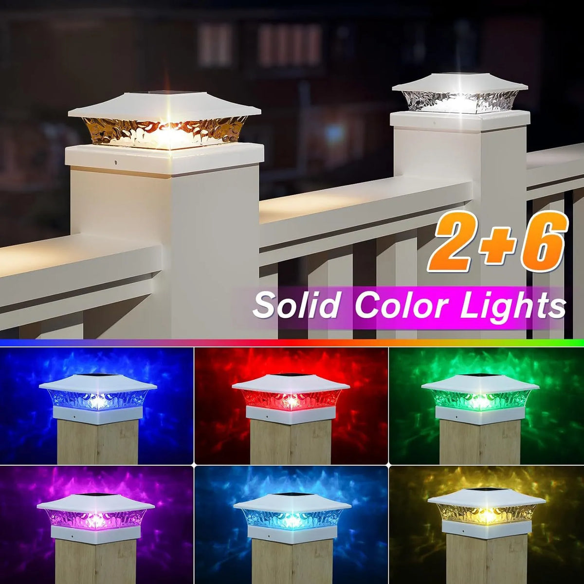 Solar pillar light with frosted 52 x 52mm panel, PP PS body and two-colour white warm white LED