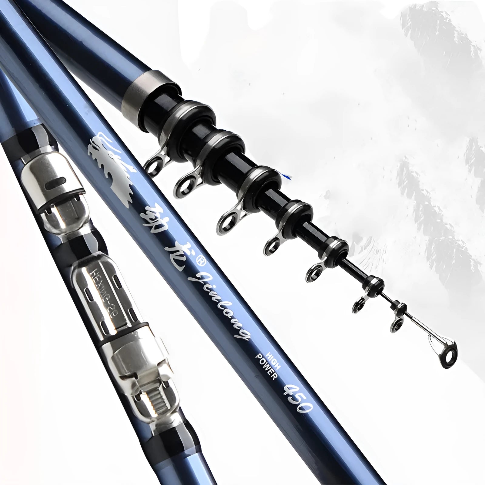 Blue full carbon rock fishing rod with 6 sections for ocean rock fishing