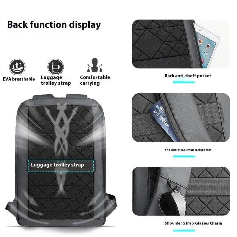 Men's Oxford cloth backpack in solid colour with sewing line detail for business travel