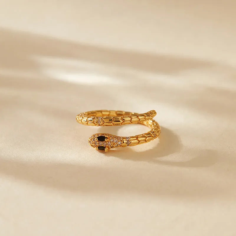 Adjustable copper snake ring with gold colour plating in KR0201.