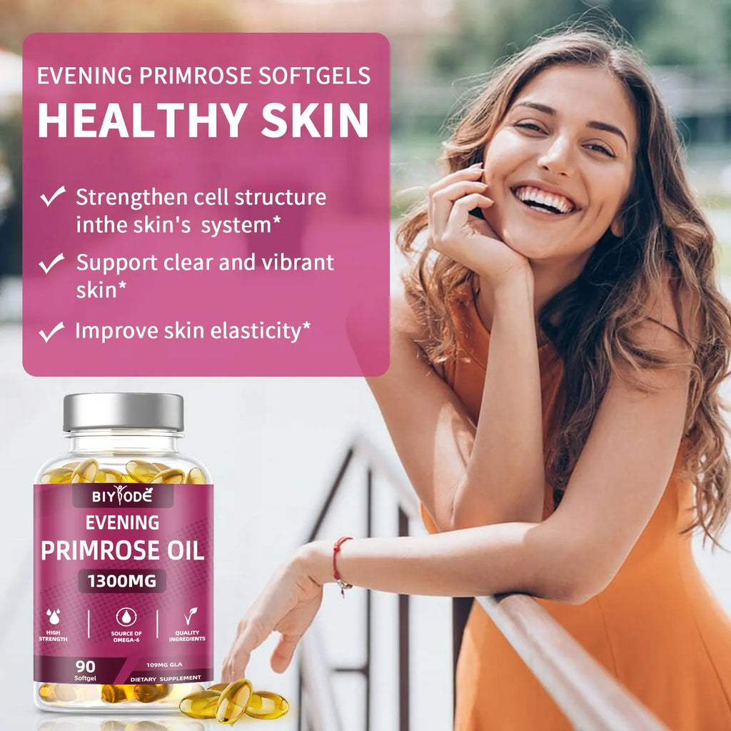 Evening primrose oil herbal soft capsules bottle with 90 capsules for women's health supplement