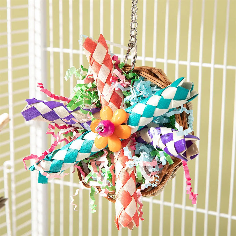 Three-piece parrot gnawing toy set for beak conditioning and enrichment