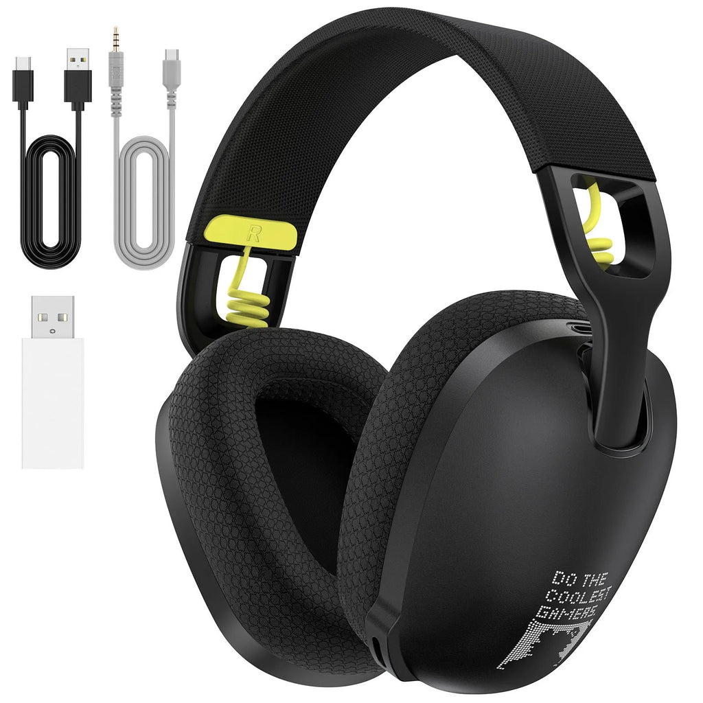 Black and white wireless gaming headset with Bluetooth connectivity and noise reduction technology