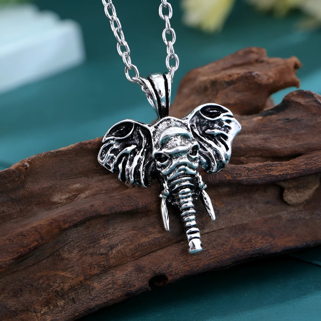 Silver black elephant god pendant necklace for men in hip hop style