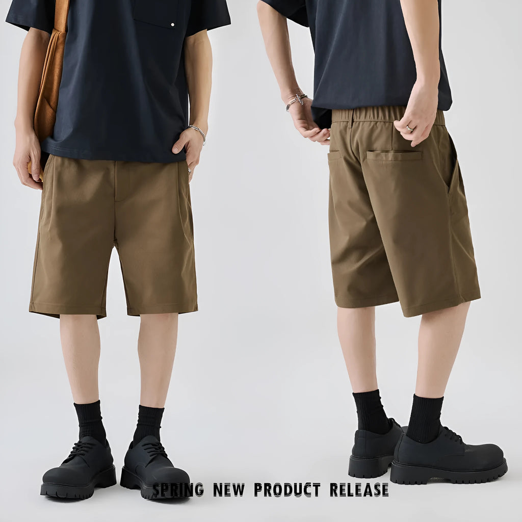 Men's straight-leg summer trousers in khaki colour with five-pocket design and micro-elastic polyester fabric