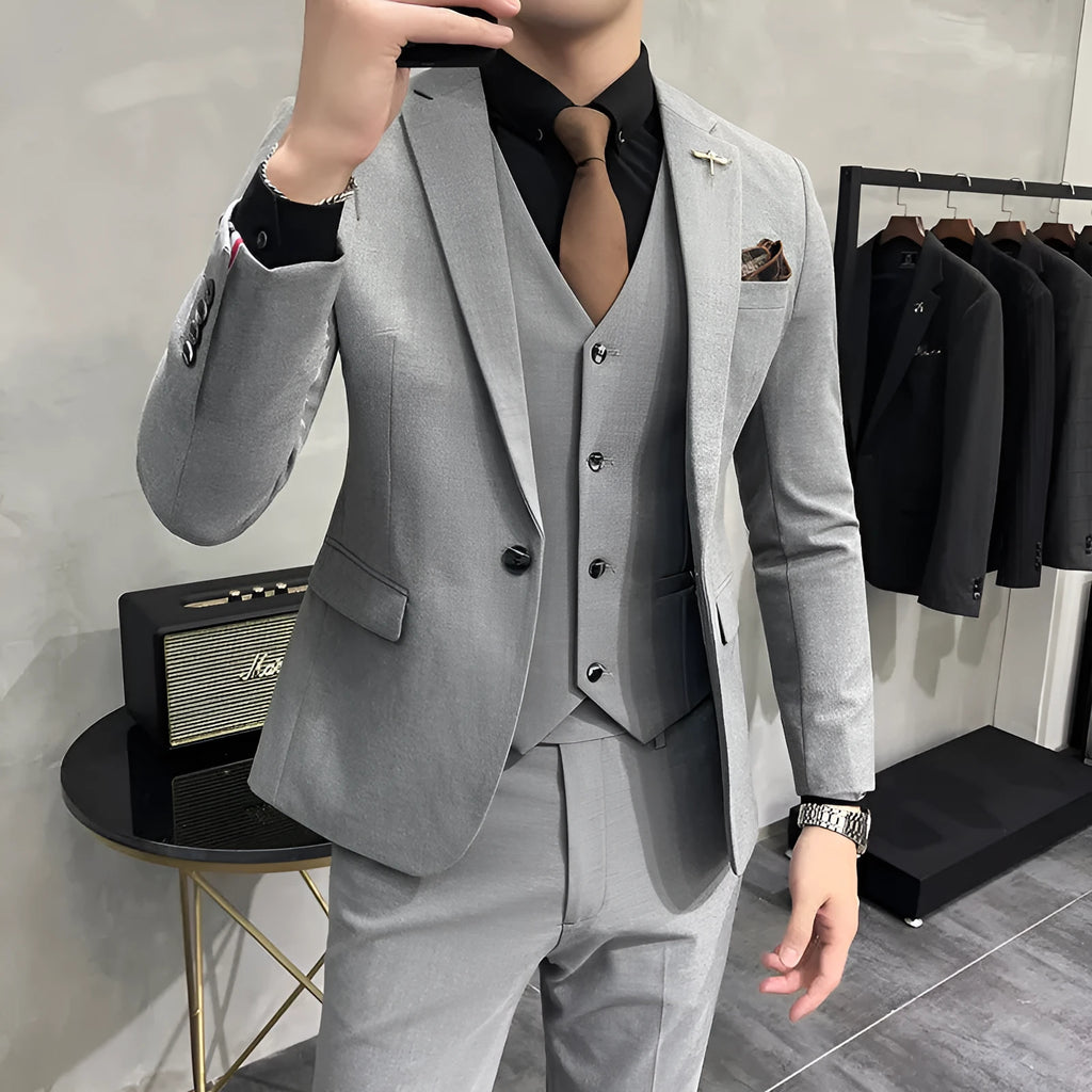 Men's 3-piece suit set in light business style, jacket, trousers and vest, available in multiple colours and extended sizes S to 7XL