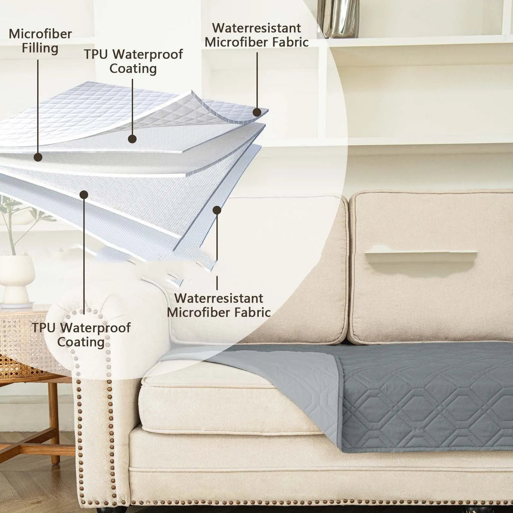 Double-sided waterproof dog sofa cushion with reversible dark gray and khaki colour options