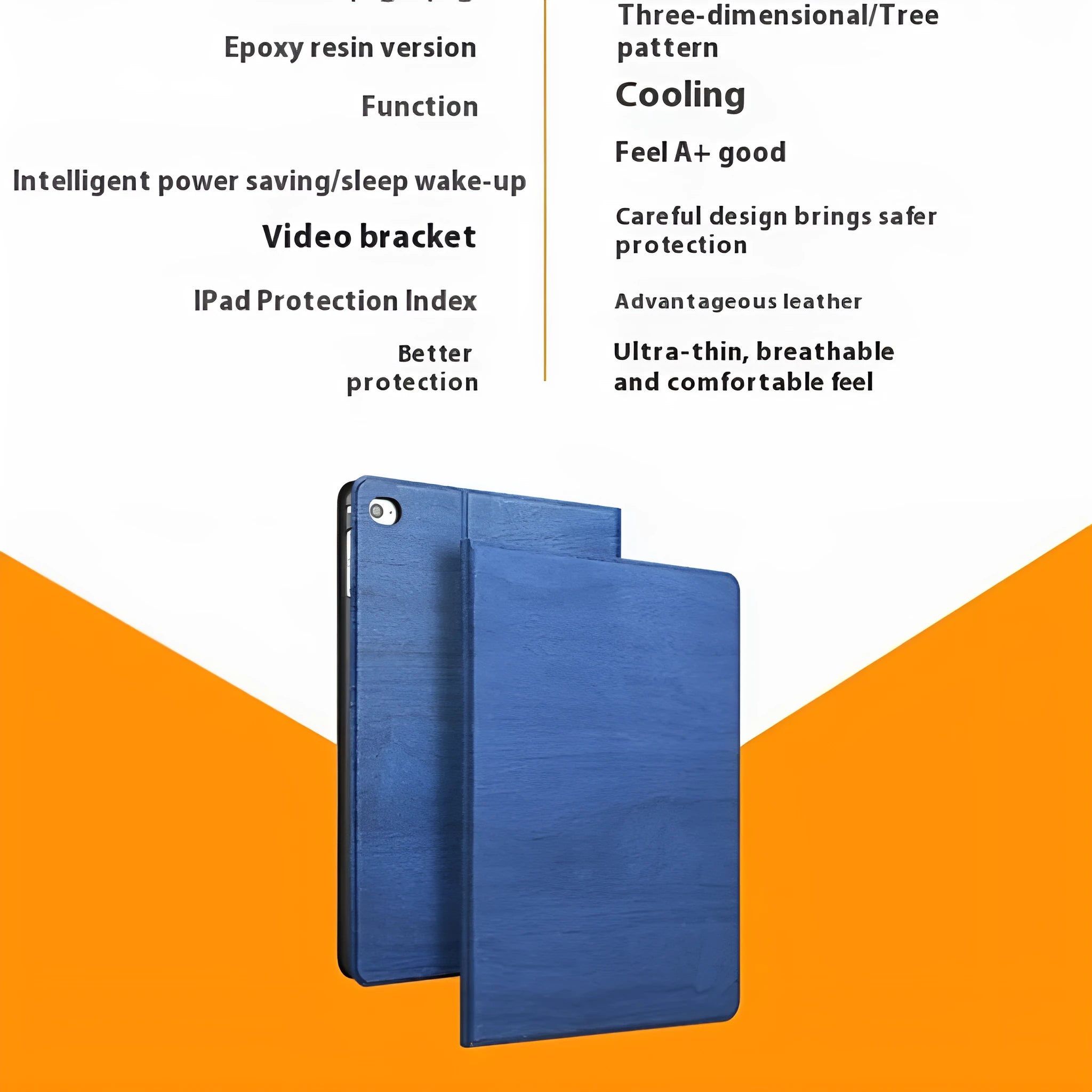 Sapphire blue imitation leather universal iPad protective cover with an integrated sleep bracket stand.