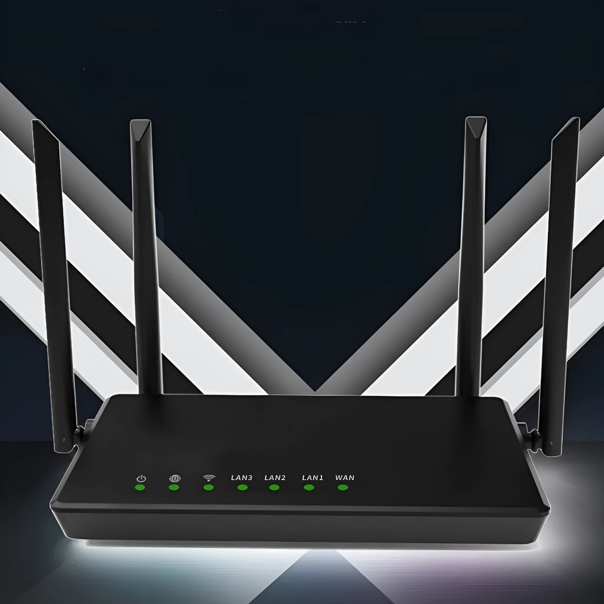 Portable black or white bare metal wifi router showing rear panel with LAN and WAN ports.