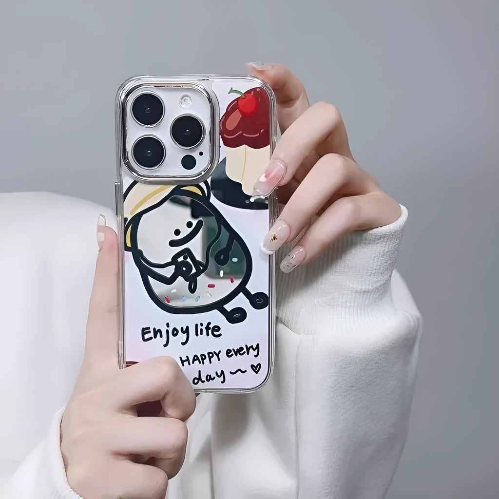 PC drop-resistant mirror phone case with fun potato chips design for Apple iPhone 11 to 16 series