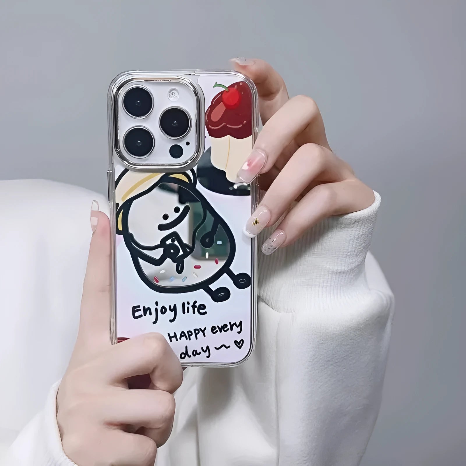 PC drop-resistant mirror phone case with fun potato chips design for Apple iPhone 11 to 16 series