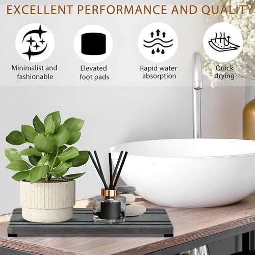 Square diatom oil bathroom countertop drying mat in dark grey, light grey, or white colour.
