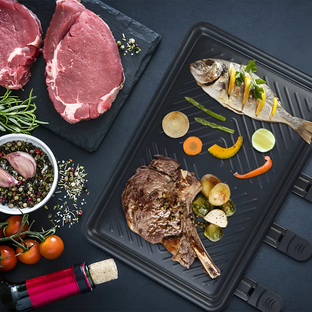Black non-stick electric baking pan with split tray, 1300W heating pipe, 415 x 260 x 125mm, EU or US plug