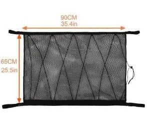 Black multifunctional hanging car storage bag double-layer mesh on car top interior with drawstring option