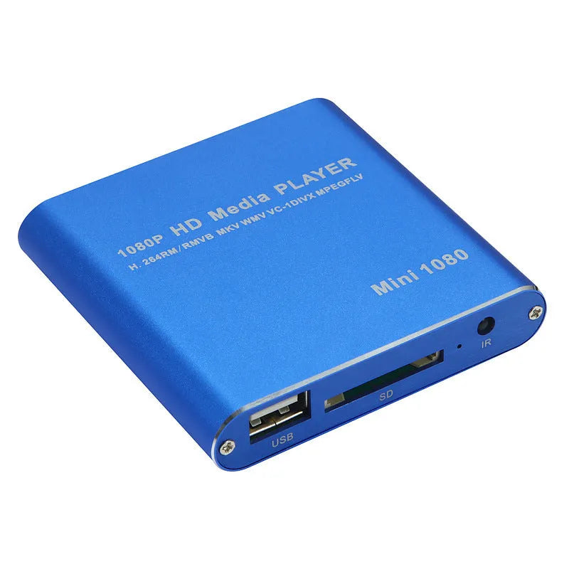 1080p Full HD media player in all-metal construction with HDMI port for SD, USB, and HDD connectivity
