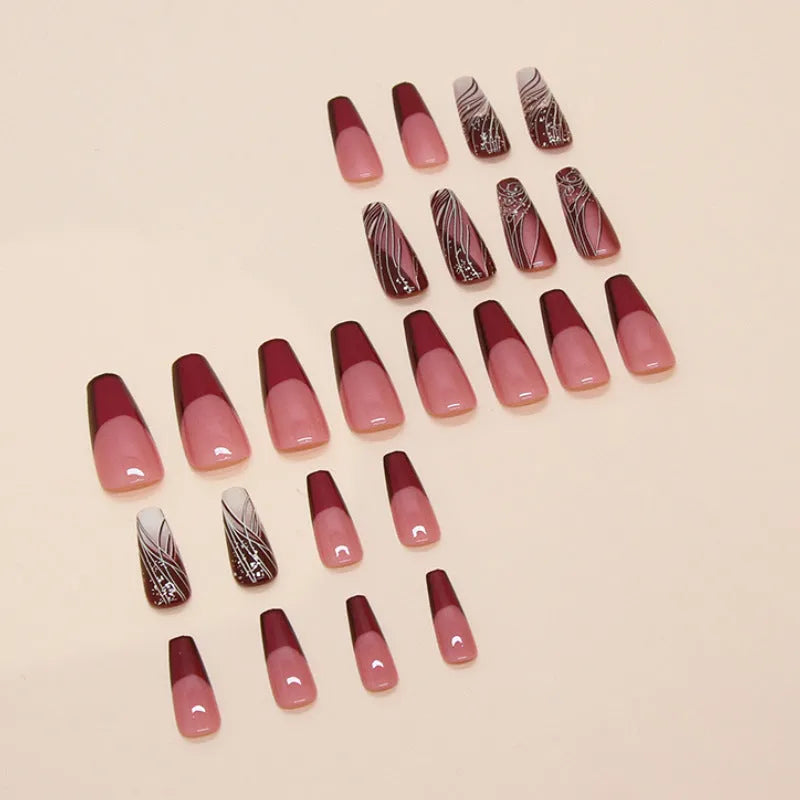French line pattern fake nails and stickers with ABS plastic material