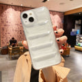 Transparent TPU air cushion phone case for iPhone 15 series with down jacket design, shown in transparent and transparent black.