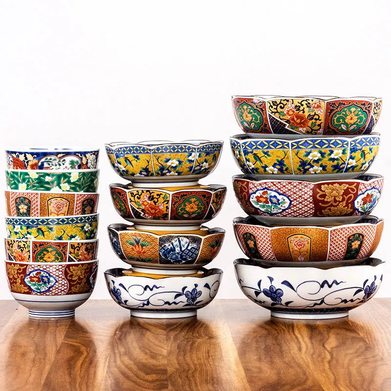 Retro domestic dyed peony Japanese style porcelain 4-inch bowl with underglaze decoration