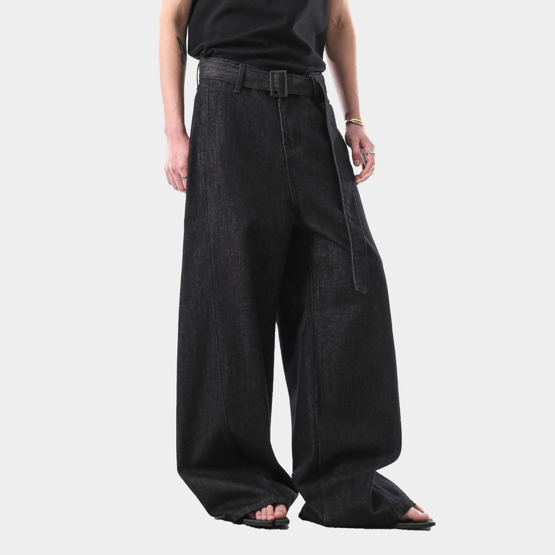 Women's black high waist straight leg jeans with zip fly in retro style