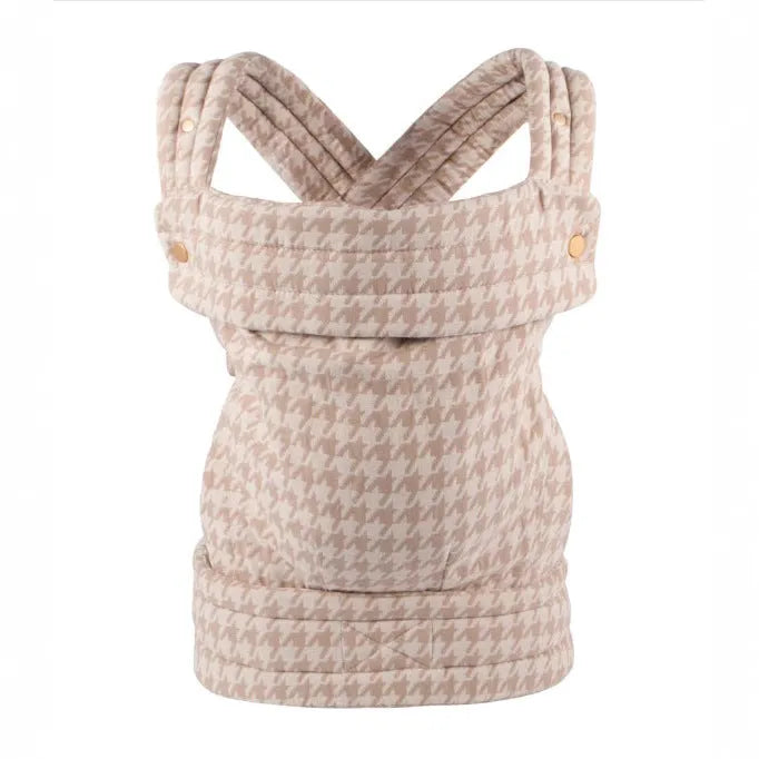 Baby multi-functional adjustable shoulder strap carrier in Champagne houndstooth colour on white background