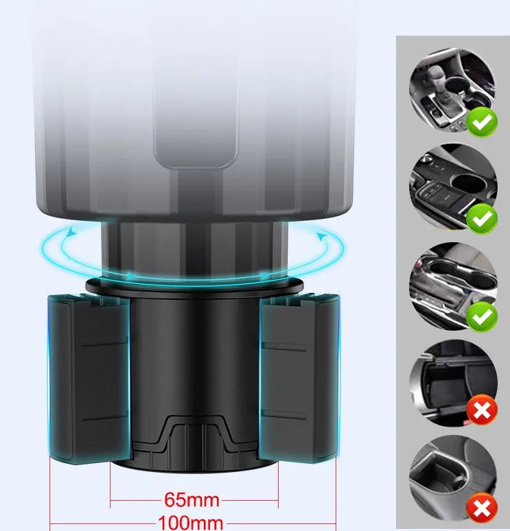 Matte black adjustable car cup holder expander for oversized bottles and large cups