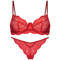 Women's French bra suit bikini set with fixed double-shoulder straps in black, red or green colours