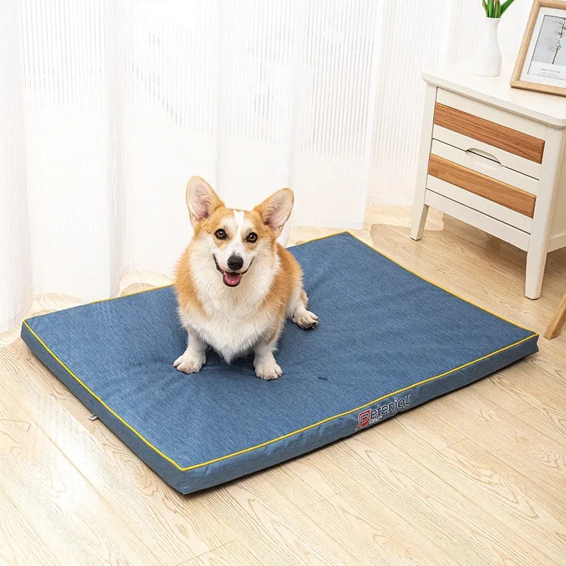 Waterproof scratch resistant Oxford cloth dog bed mat in Oxford Gray with wooden frame, large size