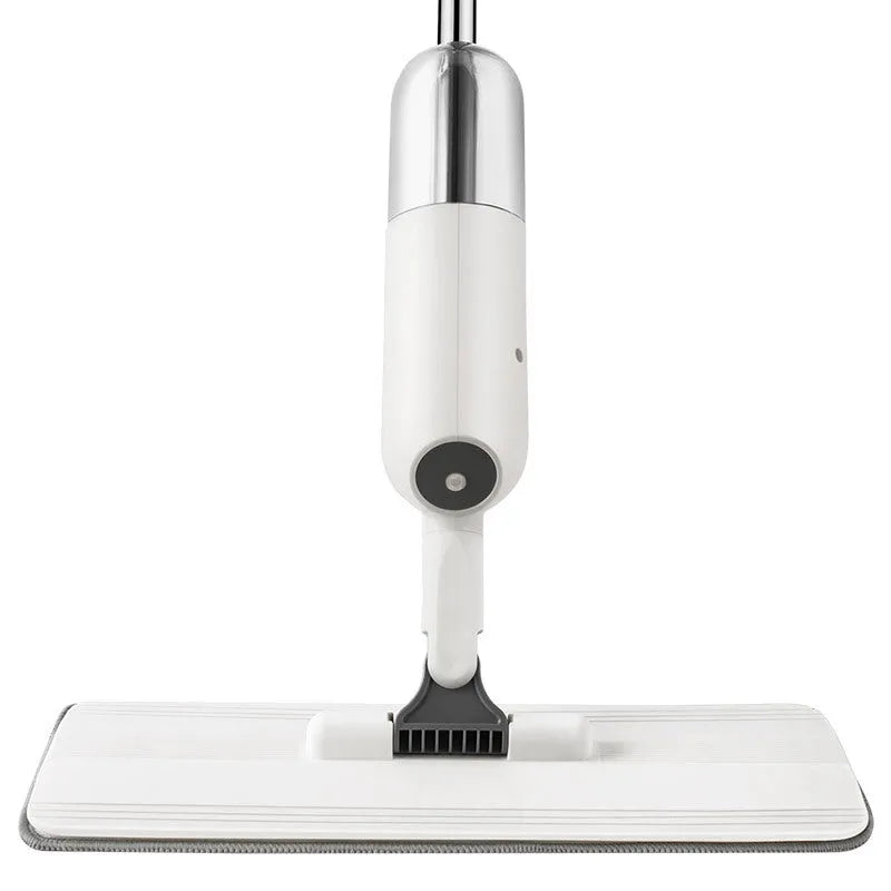 Flat squeeze mop with bucket wringing system showing 360-degree rotation and stainless steel construction