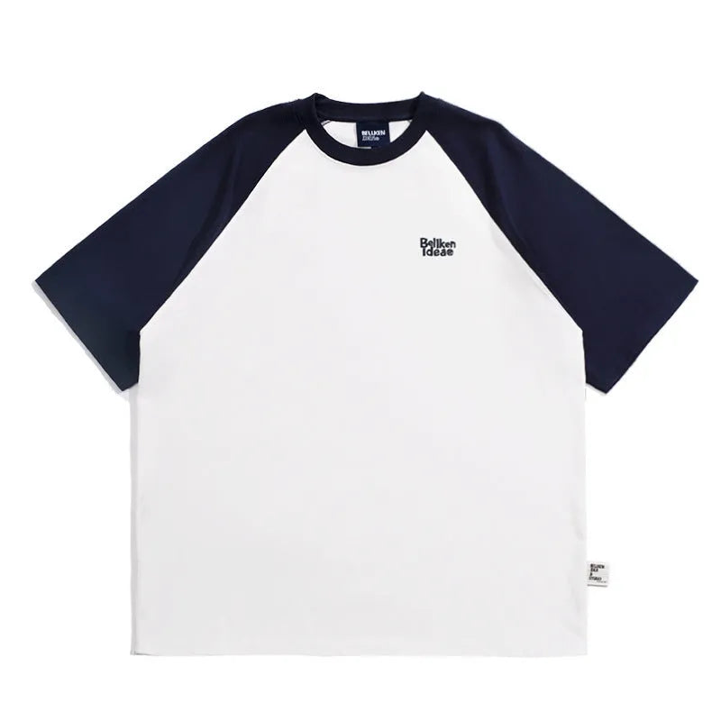 Men's casual raglan sleeve t-shirt in blue, green and grey colours with loose fit design