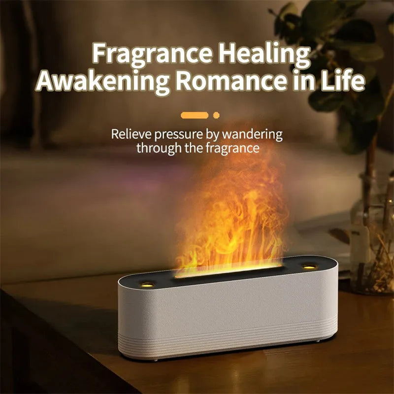 Black Flame Air ultrasonic humidifier diffuser with LED flame lighting emitting cool mist