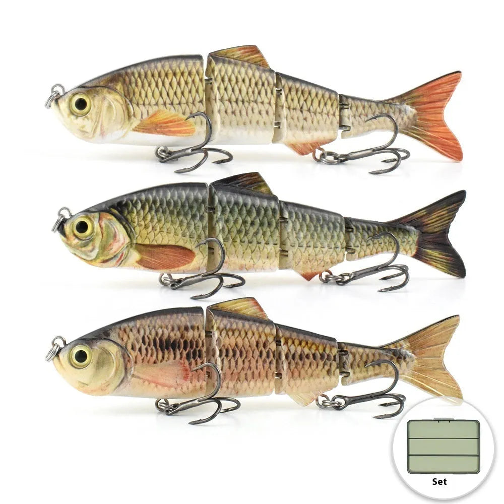 125mm metal link multi-section fish lure with 6# hook, hard ABS plastic body, and green coating