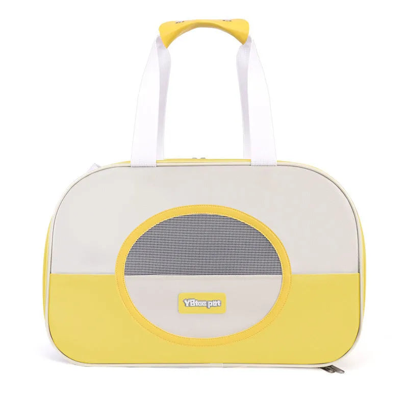 Blue foldable cat backpack made from Oxford cloth with contrast colour pattern and shoulder straps