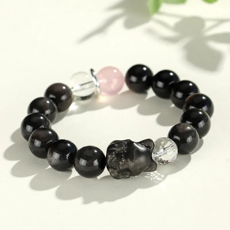 Silver stone fox crystal beaded bracelet with electroplated finish and mixed crystal colours