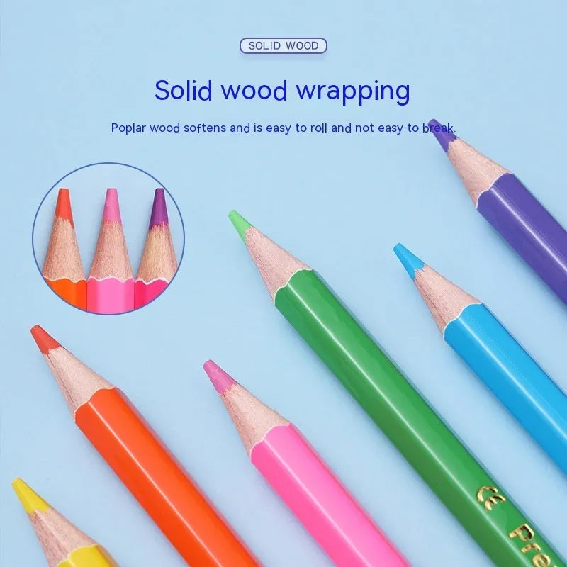 Wooden colouring pencils with double-headed colour lead in student art set packaging