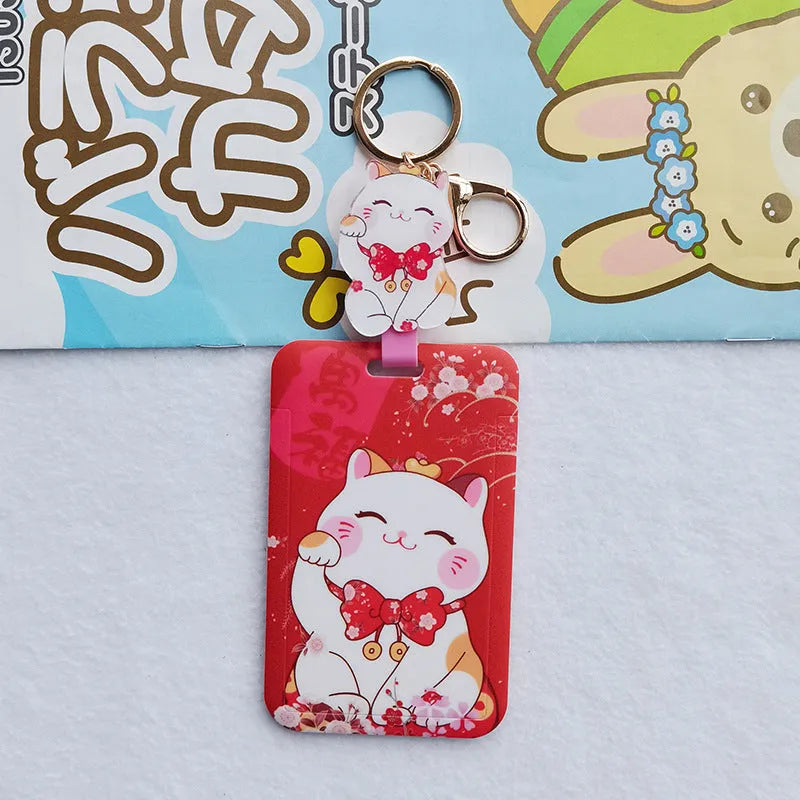 Lucky Cat cartoon design plastic certificate sleeve with gold ferrule pendant for document protection