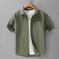 Men's short sleeve cotton shirt in loose cardigan style available in five colours with Asian sizing