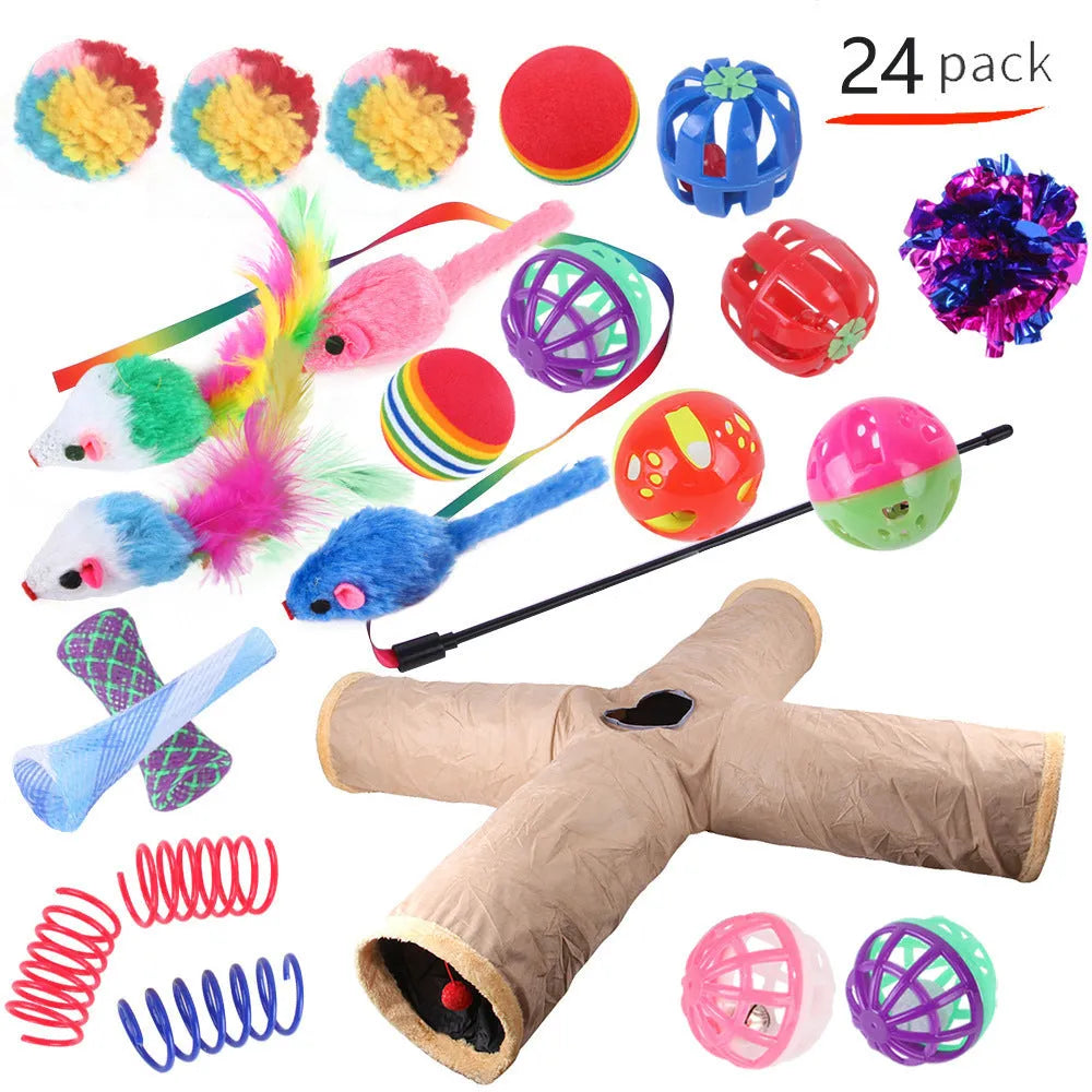 Plastic cat channel tunnel toy set showing single and double layer designs