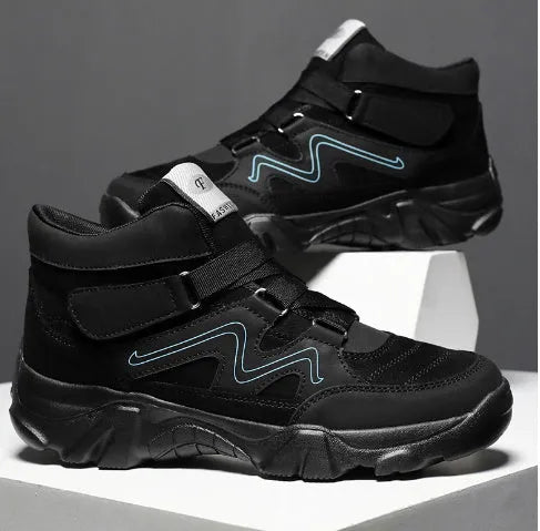 Men's shoes in black, brown, and dark grey on a size guide showing 39 to 49.