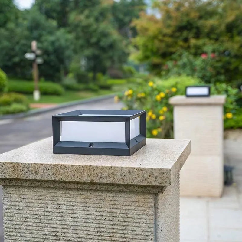 Aluminium outdoor solar LED column light with IP54 waterproof rating shown in two size options