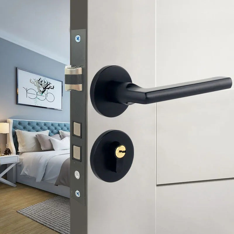 Indoor split magnetic door lock handle for timber doors in aluminum alloy construction